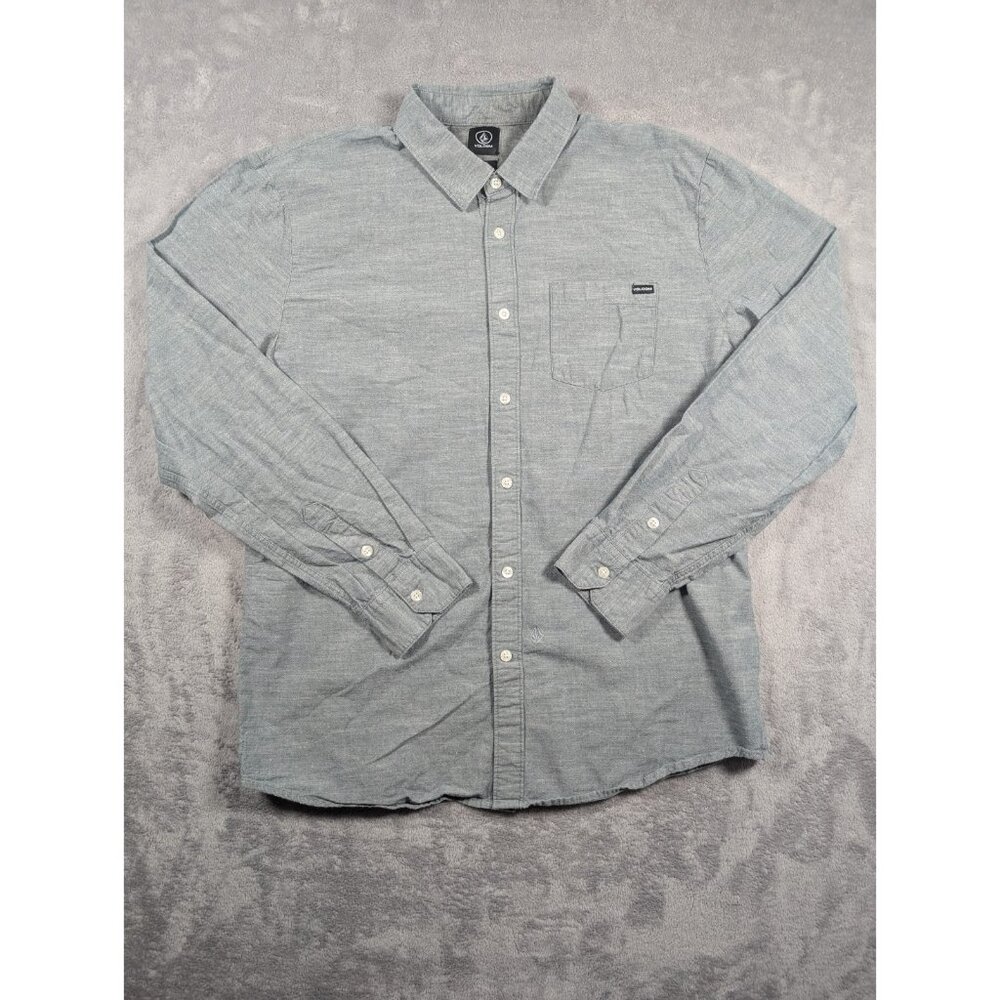 Volcom Button Up Shirt Mens Large Gray Skater Retro Y2k Streetwear Skateboard